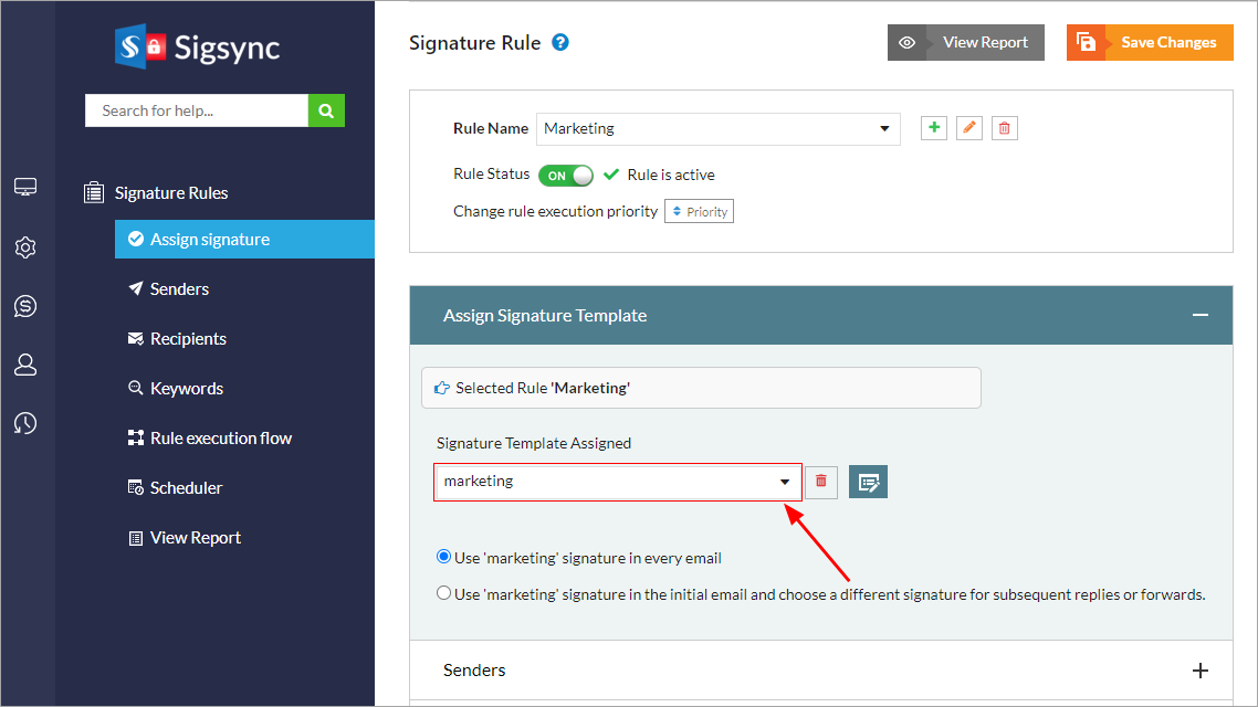 Assign the required signature template