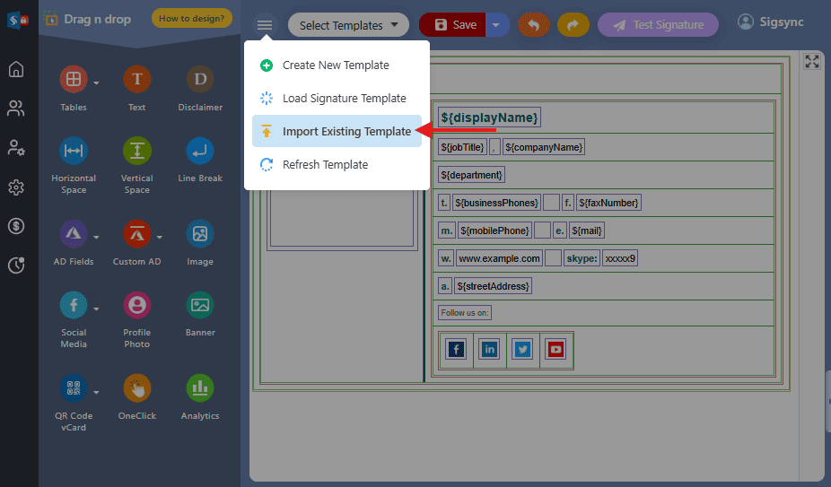 Import Existing Template Import Existing Template