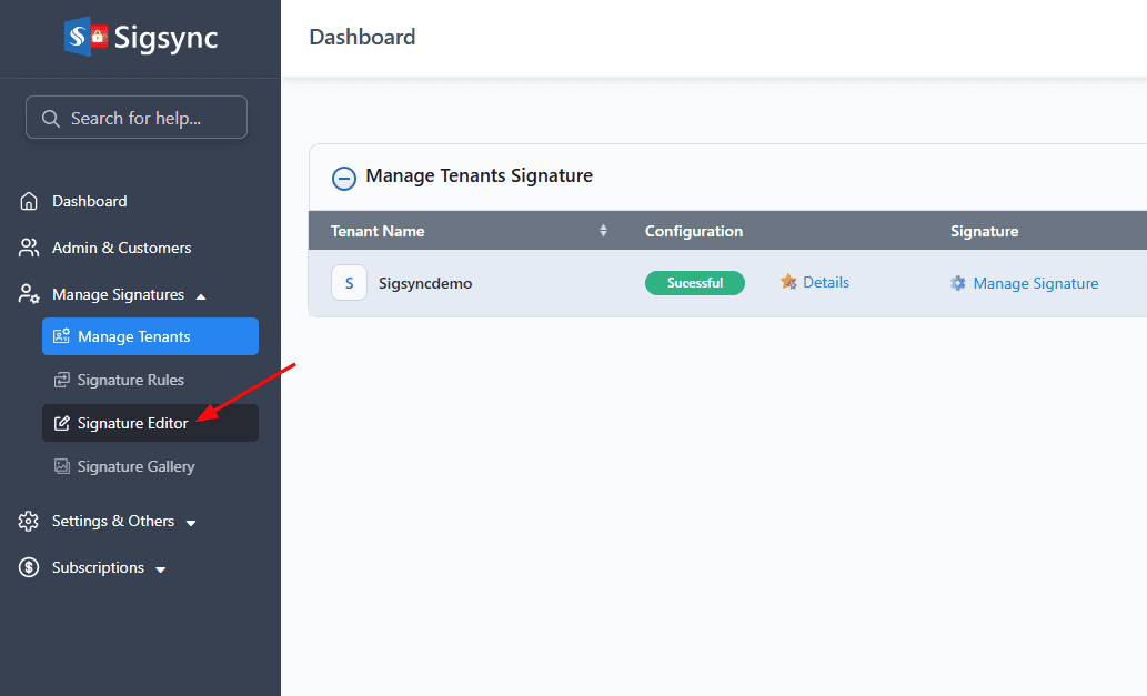 Navigate to Sigsync Editor