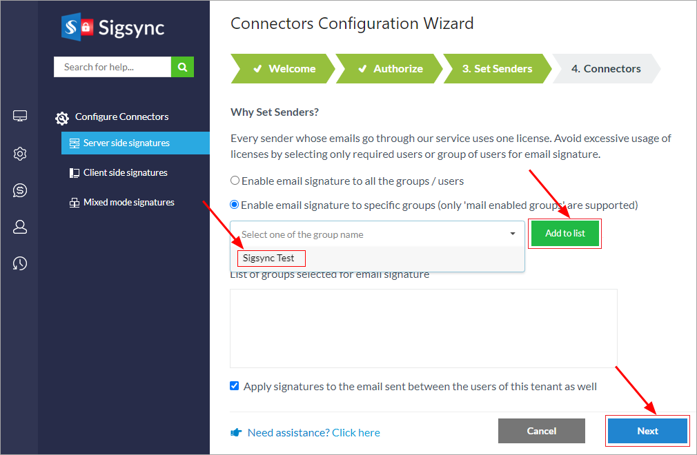 Configure Sigsync Exchange online connectors