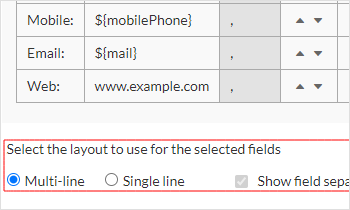 Select the layout in contact fields