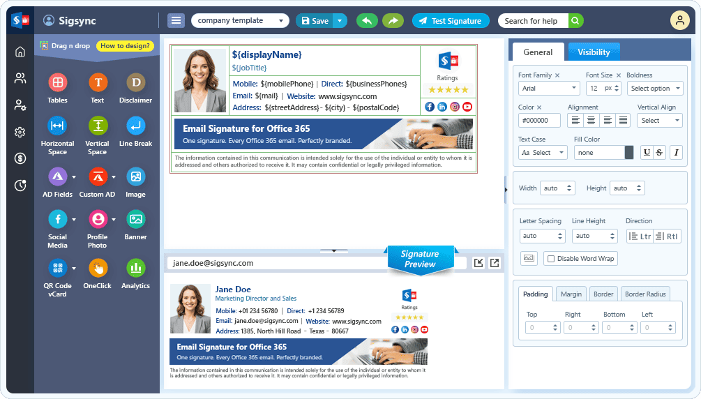 HTML email signature editor