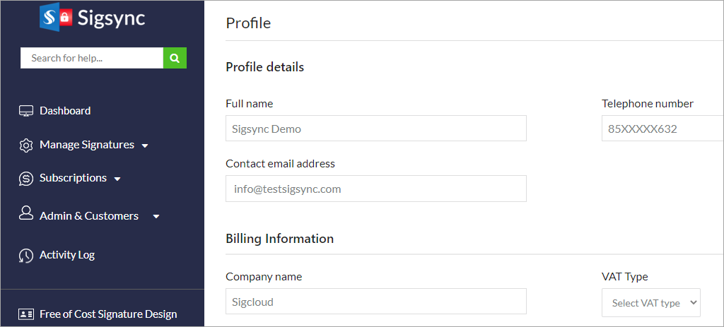 Modify contact details and billing info