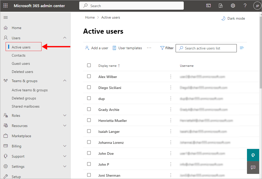 Navigate to Active users