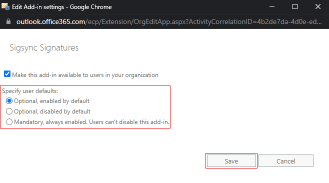Add-in options Add-in options