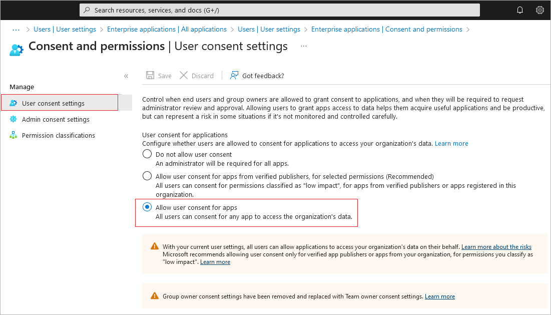 Allow user consent Allow user consent