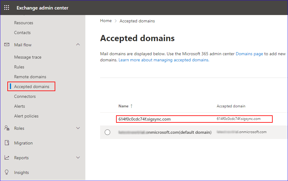 check the domain name under Accepted domains