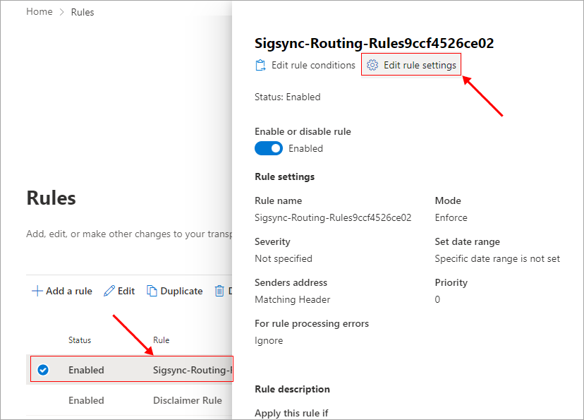 Select the Sigsync Routing Rules