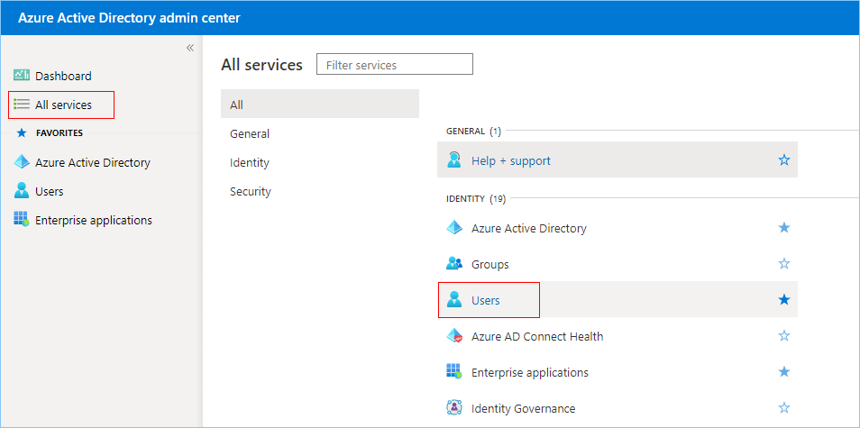 select users from Azure Active Directory admin center