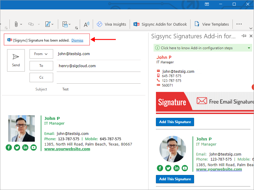 Sigsync signatures Outlook add-in