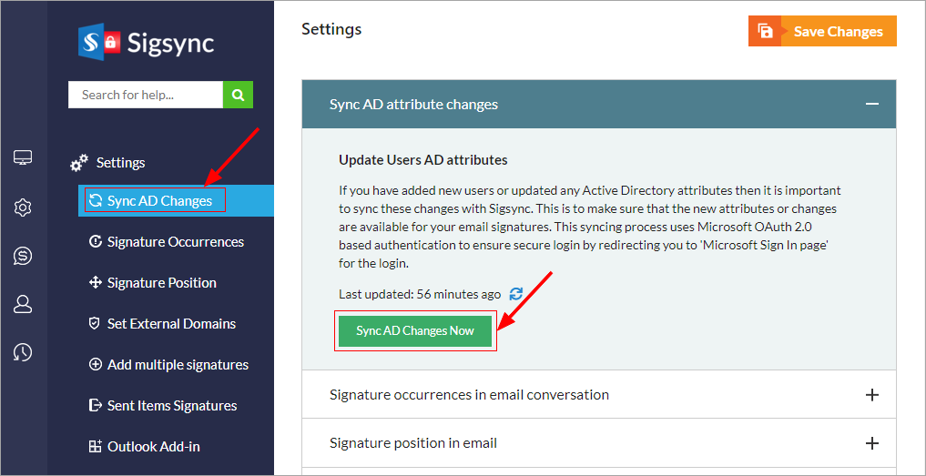 Sync AD Changes in Sigsync Preferences