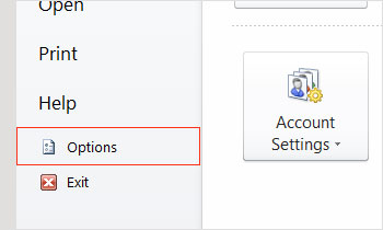 Go to options in Microsoft Outlook
