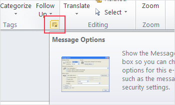 Select Message Options in Outlook