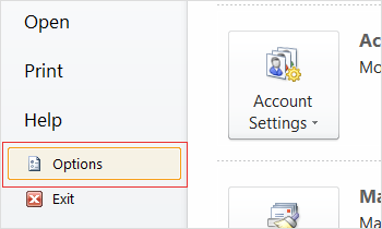 Go to Options in desktop Outlook