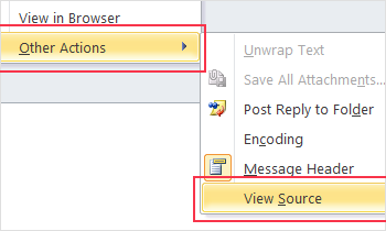 View email HTML source in the Message section