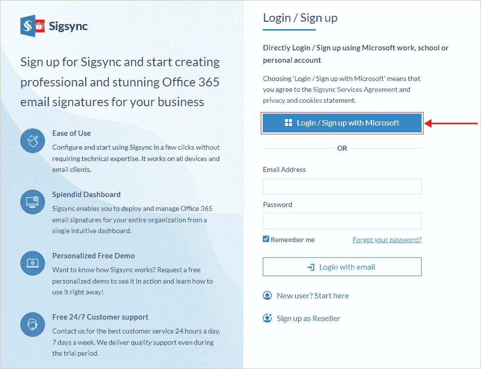 Sign in / Sign up with Sigsync
