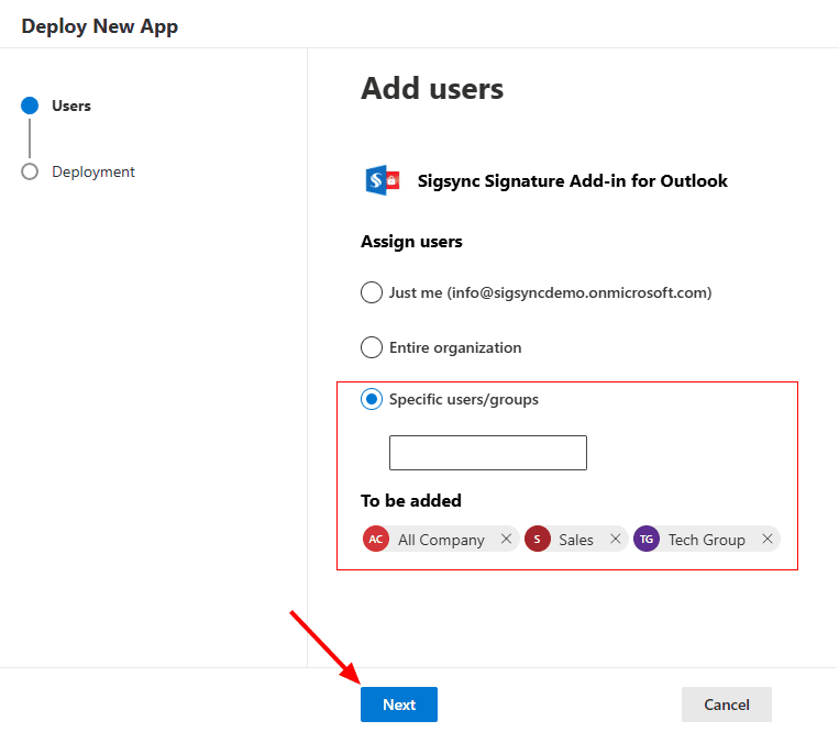 Deploy add-in for specific users / groups Deploy add-in for specific users / groups