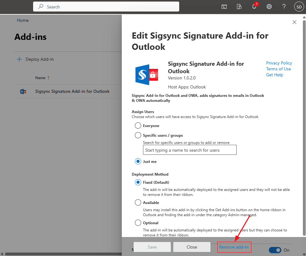 Click Remove Add-in Click Remove Add-in