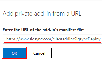 Enter Add in manifest URL