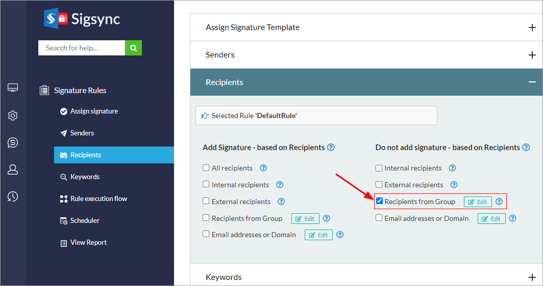 do not add signature for Office 365 group recipients