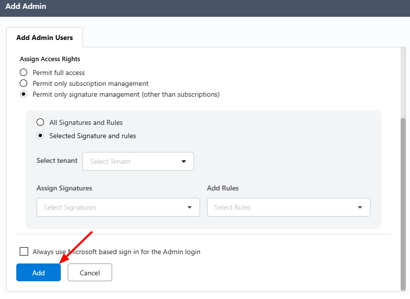 Assign Admin Access Rights Assign Admin Access Rights