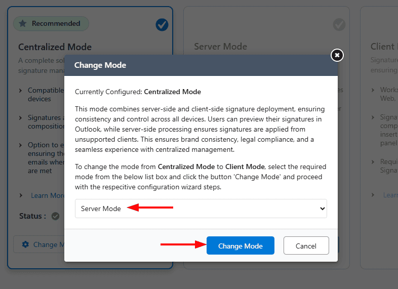 Change to Server mode Change to Server mode
