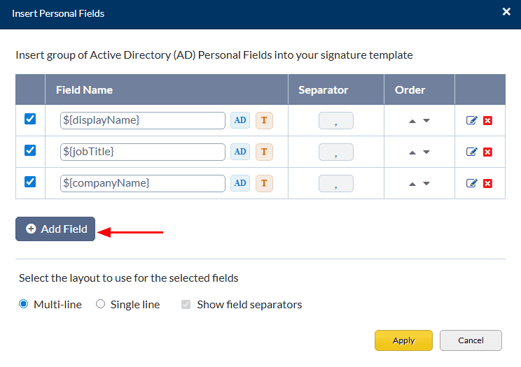 Add field Add field