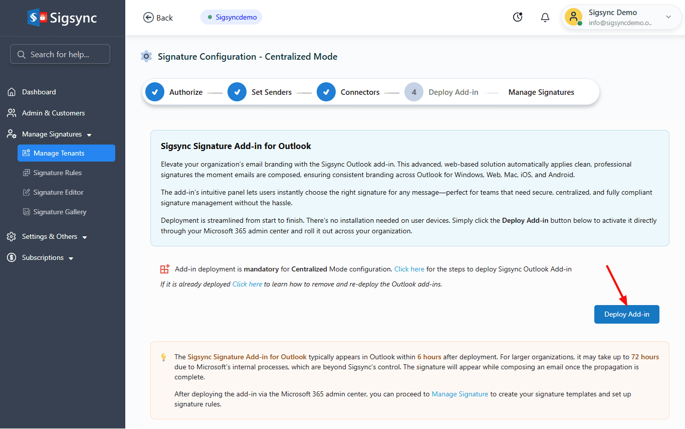 Click Deploy add-in Click Deploy add-in