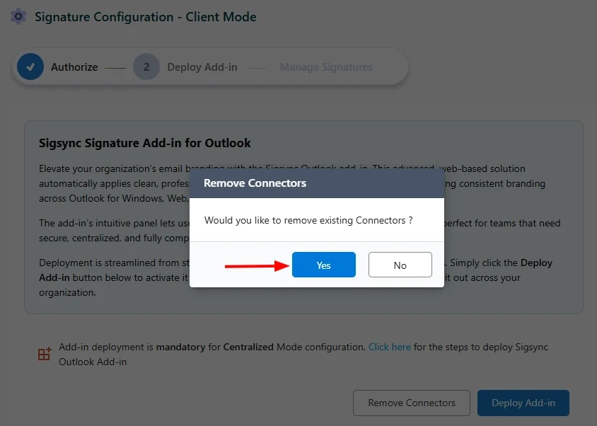 Confirm Remove Connectors Confirm Remove Connectors