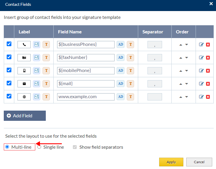 Fields will displayed in multiline Fields will displayed in multiline