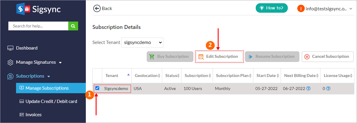 Edit Sigsync signature subscription
