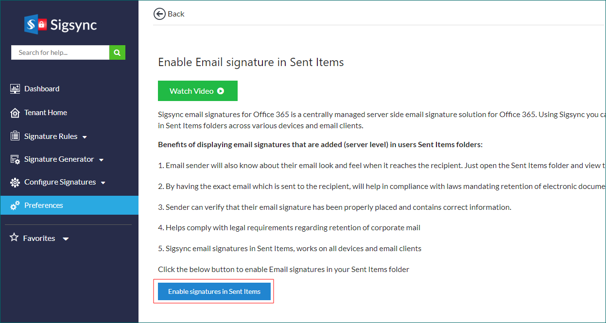 Click the ‘Enable signatures in Sent Items’ option