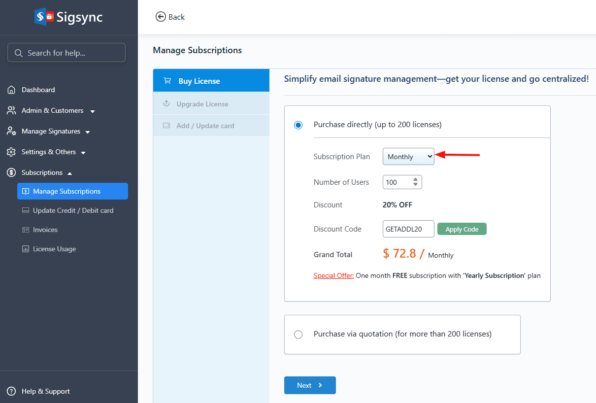 Subscription Plan purchase plans