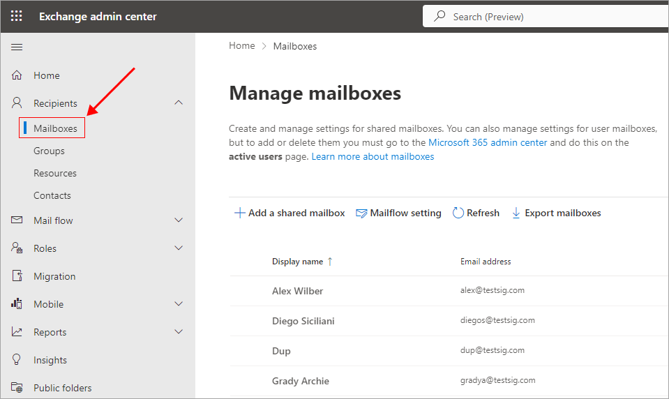 select Mailboxes