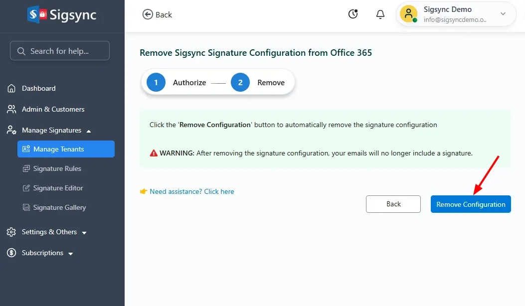 Remove Configuration Remove Configuration