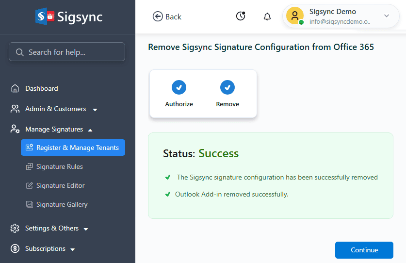 Remove signature configuration status Remove signature configuration status