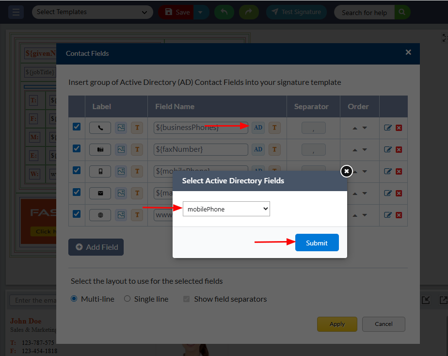Replace contact field AD Replace contact field AD the image icon