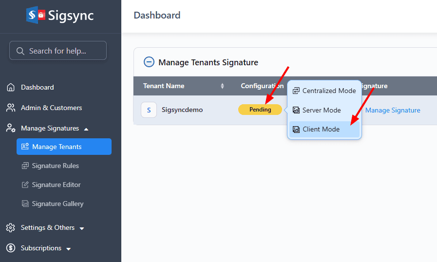 Select Client Mode Select Client Mode