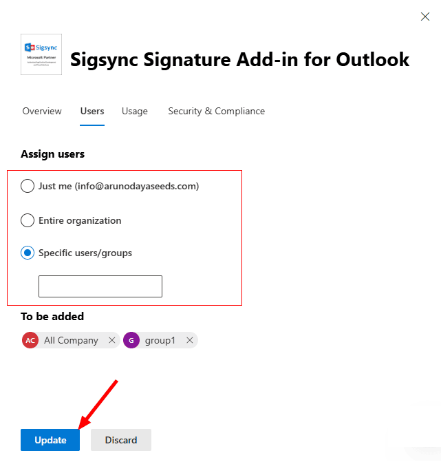 Select specific users / group Select specific users / group