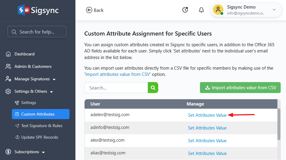 Set Attributes Value Set Attributes Value
