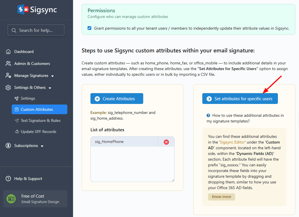 Set attribute for specific user Set attribute for specific user