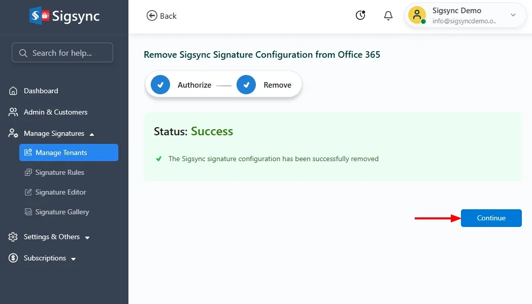 Signature Configuration Successfully Removed Signature Configuration Successfully Removed