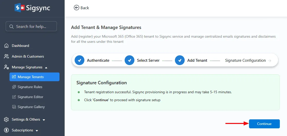 Tenant Registered successfully