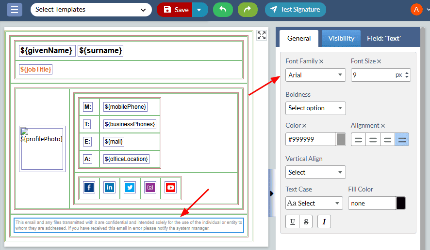 Text and Disclaimer component properties Text and Disclaimer component properties