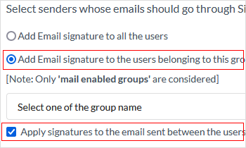 Select a specific group to add signature