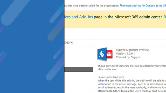Sigsync Signature Preview Outlook Add-in Admin Installation