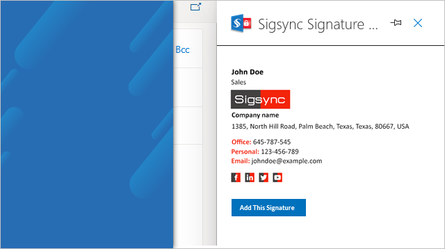 Sigsync Signature Preview Outlook Add-in Single User Installation